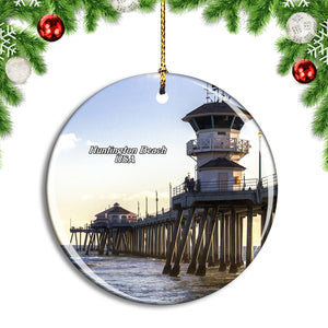 USA America Huntington Beach Pier Christmas Ornament