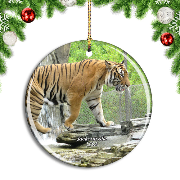 USA America Jacksonville Zoo Tiger Christmas Ornament