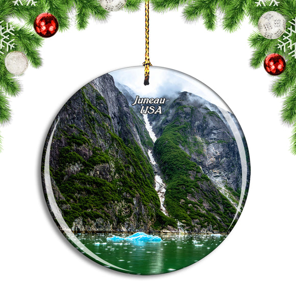 USA America Juneau Alaska Tracy Arm Fjord Nugget Falls Christmas Ornament