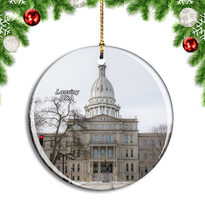 USA America Lansing Michigan State Capitol Christmas Ornament