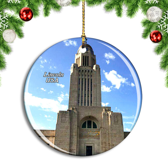 USA America Lincoln Nebraska State Capitol Christmas Ornament