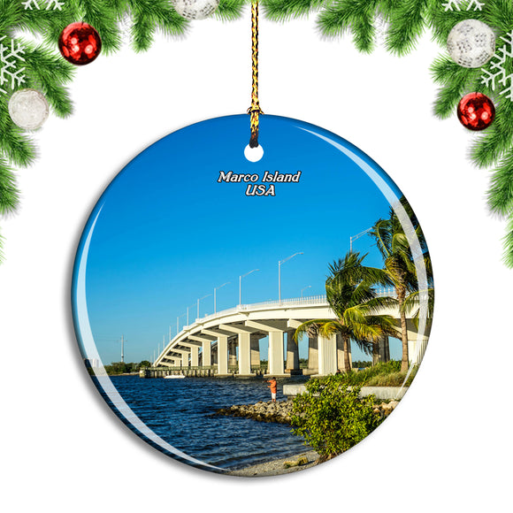 USA America Marco Island Florida Bridge Christmas Ornament