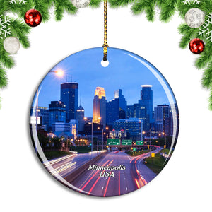 USA America Minneapolis Cityline Christmas Ornament