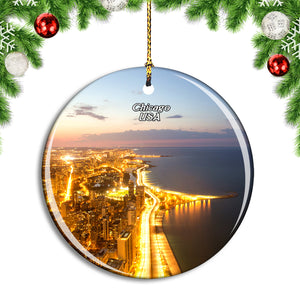 USA America Night Chicago Christmas Ornament