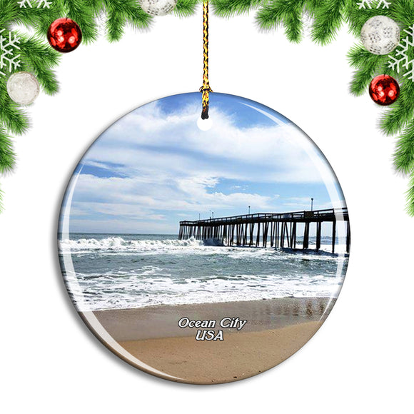 USA America Ocean City Beach Christmas Ornament