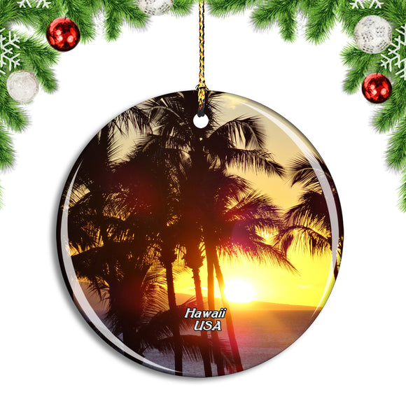 USA America Palm Tree Hawaii Christmas Ornament