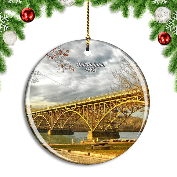 USA America Philadelphia Pennsylvania Bridge Christmas Ornament