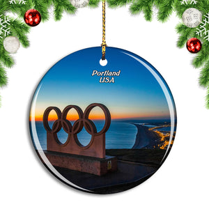 USA America Portland Olympic Rings Christmas Ornament