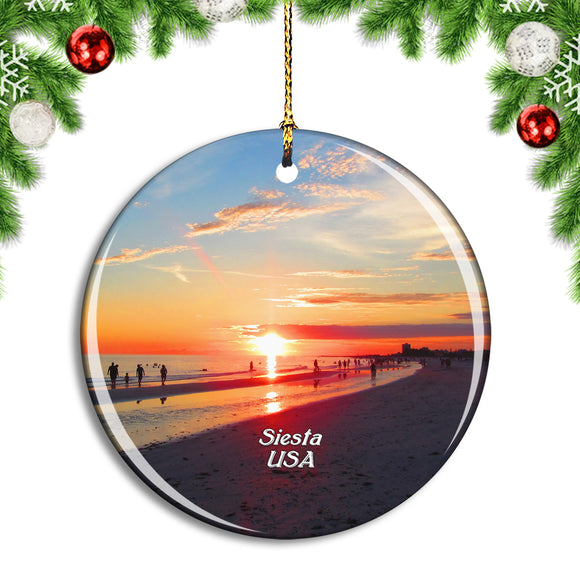 USA America Siesta Key Beach Christmas Ornament