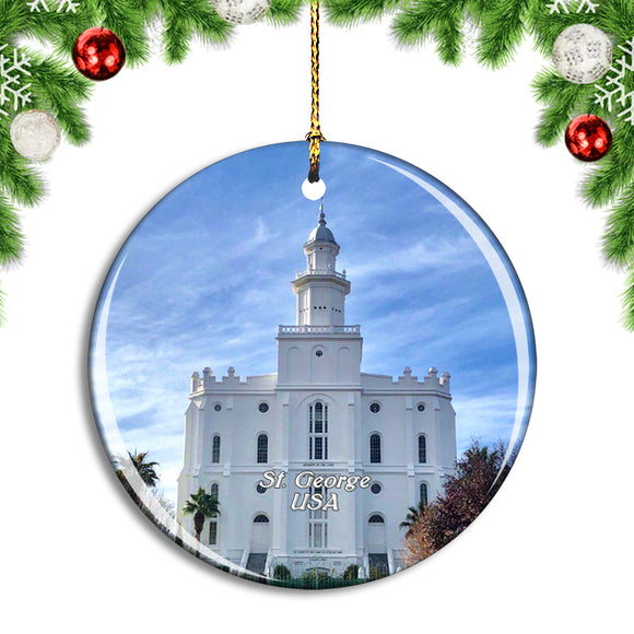 USA America St. George Temple Christmas Ornament