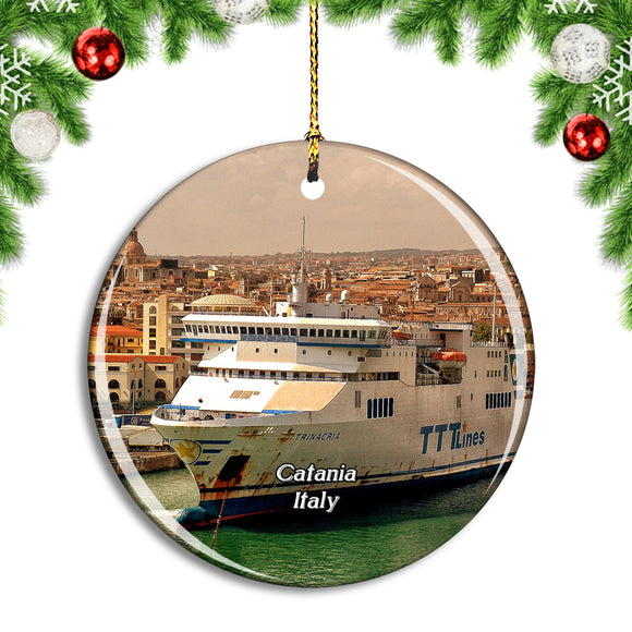 Italy Catania Sicily Ocean Liner Cruise Christmas Ornament