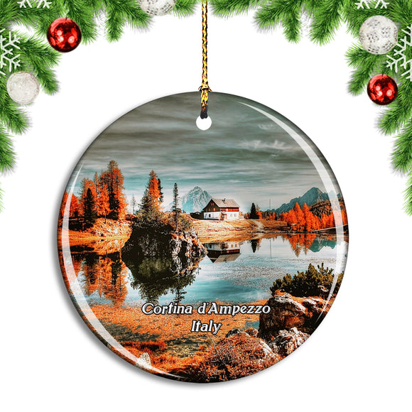 Italy Cortina d'Ampezzo Dolomites Mountains Lake Bergsee Christmas Ornament