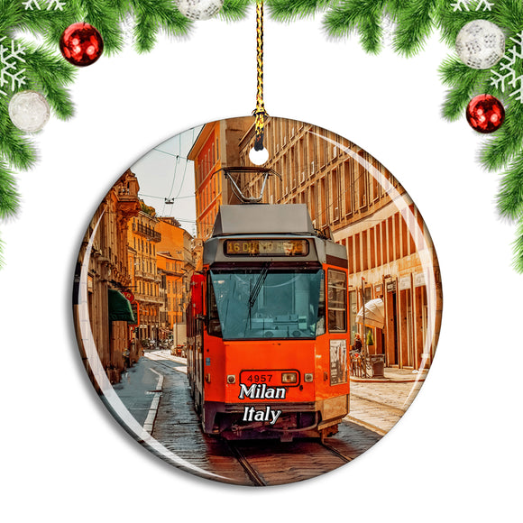 Italy Milan Tram Street Christmas Ornament