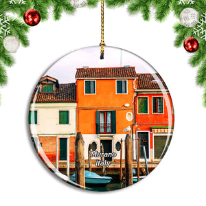 Italy Murano Houses Boats Street Christmas Ornament