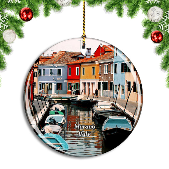 Italy Murano Venice Boats Buildings Christmas Ornament