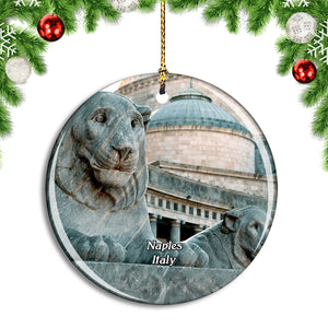 Italy Naples Piazza Plebiscito Leoni Statues Christmas Ornament