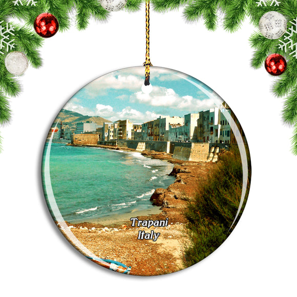 Italy Trapani Sicily Bay Seaside Beach Christmas Ornament