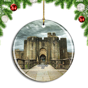 UK England Caerphilly Castle Christmas Ornament