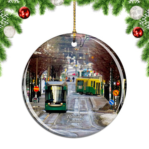 Finland Helsinki Tram System Helsinki Christmas Ornament