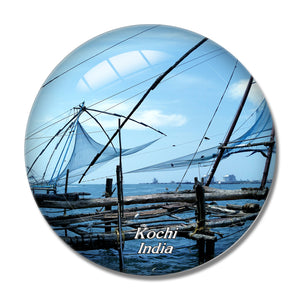 India Chinese Fishing Nets Kochi 3D Fridge Magnet Crystal Glass