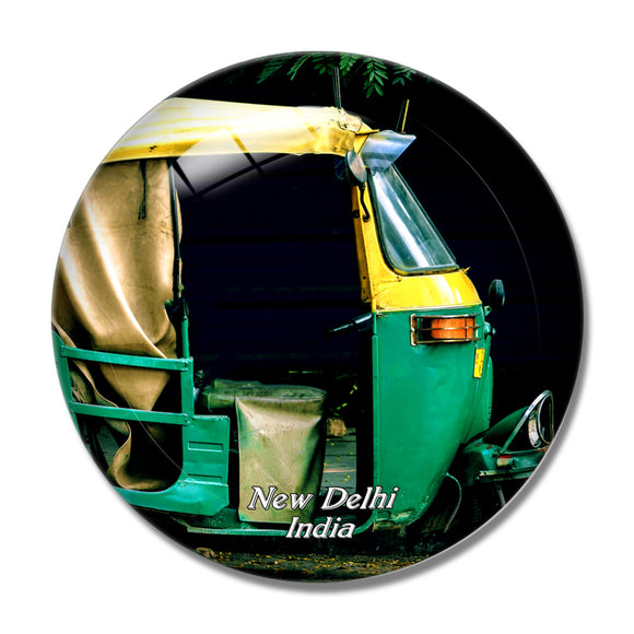 India Rickshaw New Delhi 3D Fridge Magnet Crystal Glass