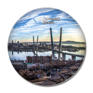 Russia Bridge to Russky Island Vladivostok 3D Fridge Magnet Crystal Glass