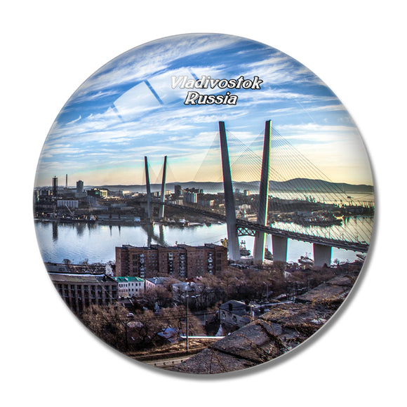 Russia Bridge to Russky Island Vladivostok 3D Fridge Magnet Crystal Glass