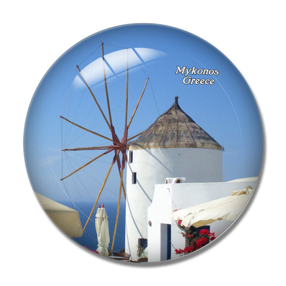 Greece Windmill Mykonos 3D Fridge Magnet Crystal Glass