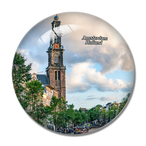 Netherlands Holland Amsterdam Canal Westerkerk Clock Tower 3D Fridge Magnet Crystal Glass