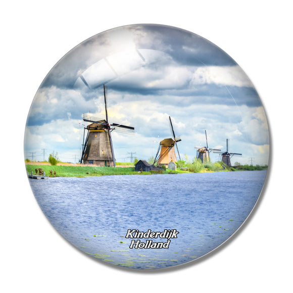 Netherlands Holland Kinderdijk Windmill 3D Fridge Magnet Crystal Glass