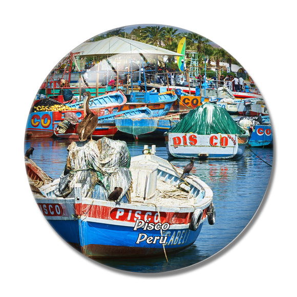 Fishing Boats Pisco Peru 3D Fridge Magnet Crystal Glass