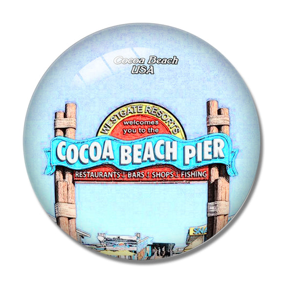 USA America Cocoa Beach Pier 3D Fridge Magnet Crystal Glass