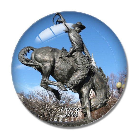USA America Denver Colorado Cowboy Statue 3D Fridge Magnet Crystal Glass