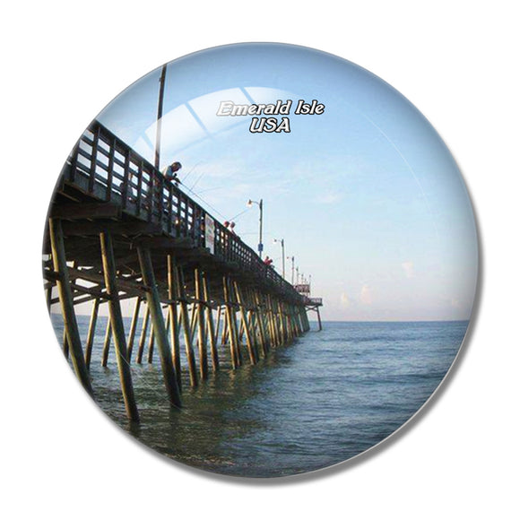 USA America Emerald Isle Fishing Pier 3D Fridge Magnet Crystal Glass