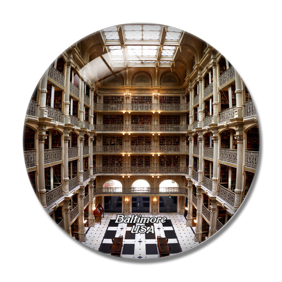 USA America George Peabody Library Baltimore 3D Fridge Magnet Crystal Glass