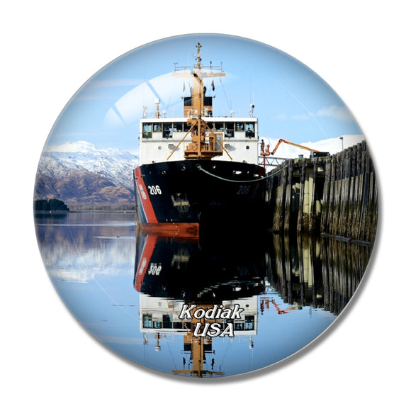 USA America Kodiak Ship Alaska 3D Fridge Magnet Crystal Glass