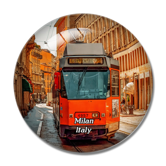 Italy Milan Tram Street 3D Fridge Magnet Crystal Glass