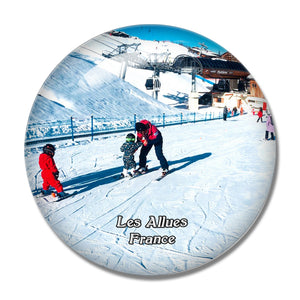 Les Allues France The Snow School 3D Fridge Magnet Crystal Glass