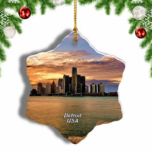 America USA Detroit Michigan Christmas Ornament 3 Inches Snow