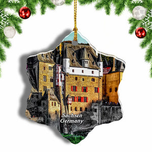 Germany Burg Eltz Sachsen Christmas Ornament 3 Inches Snow