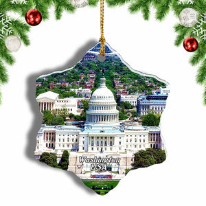 USA America United States Capitol Washington Christmas Ornament 3 Inches Snow