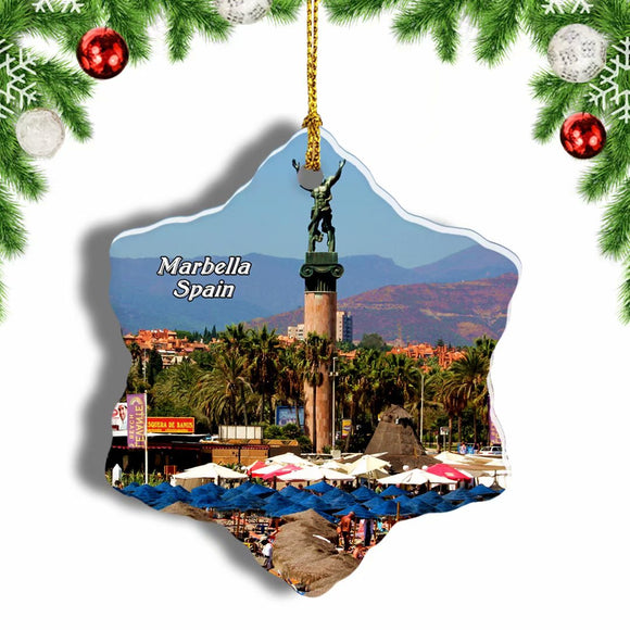 Spain Sea Avenue Marbella Christmas Ornament 3 Inches Snow