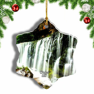 UK England Waterfall Wales Christmas Ornament 3 Inches Snow