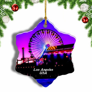 USA America Santa Monica State Beach Los Angeles Christmas Ornament 3 Inches Snow