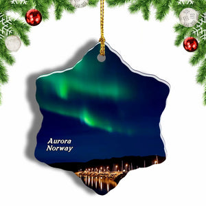 Norway Northern Lights Aurora Christmas Ornament 3 Inches Snow