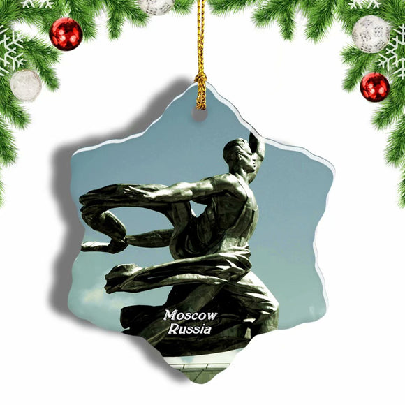 Russia Worker And Kolkhoz Woman Monument Moscow Christmas Ornament 3 Inches Snow