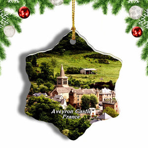 France Aveyron Castle Christmas Ornament 3 Inches Snow