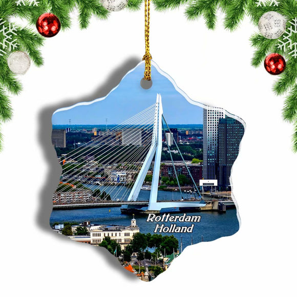 Holland Erasmus Bridge Rotterdam Christmas Ornament 3 Inches Snow