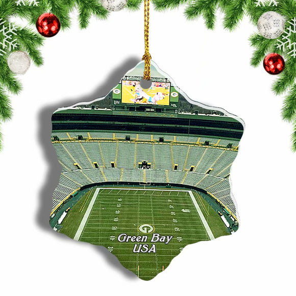 USA America Lambeau Field Green Bay Christmas Ornament 3 Inches Snow