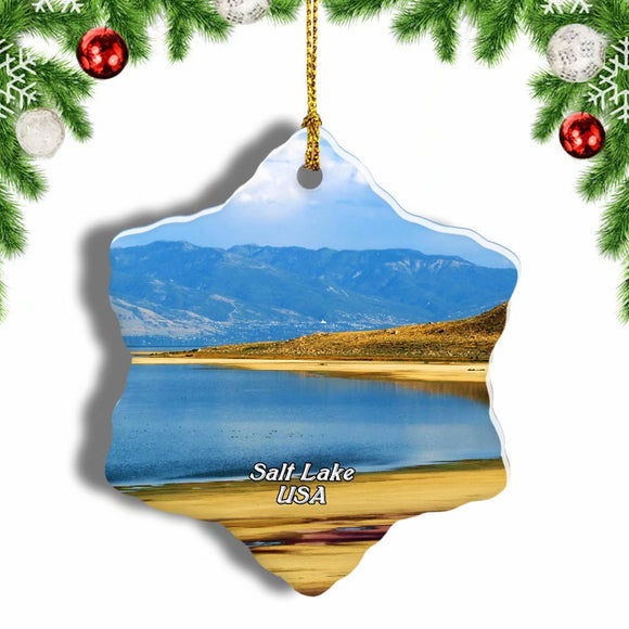 USA America Great Salt Lake Christmas Ornament 3 Inches Snow